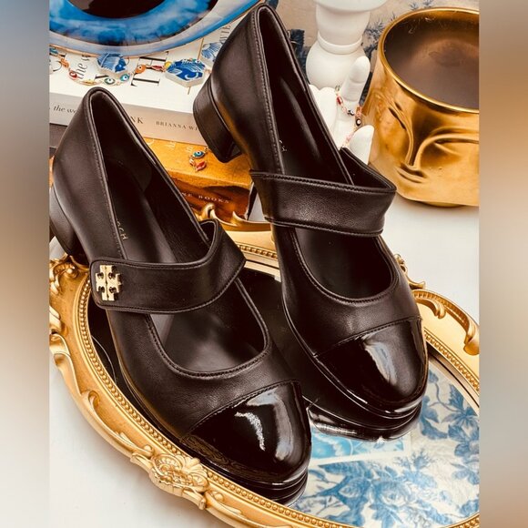 🆕 TORY BURCH 🧿 NWOB Cap-Toe Mary Jane Heeled Ballet Flat, Black, Sz US 7 - Picture 14 of 15